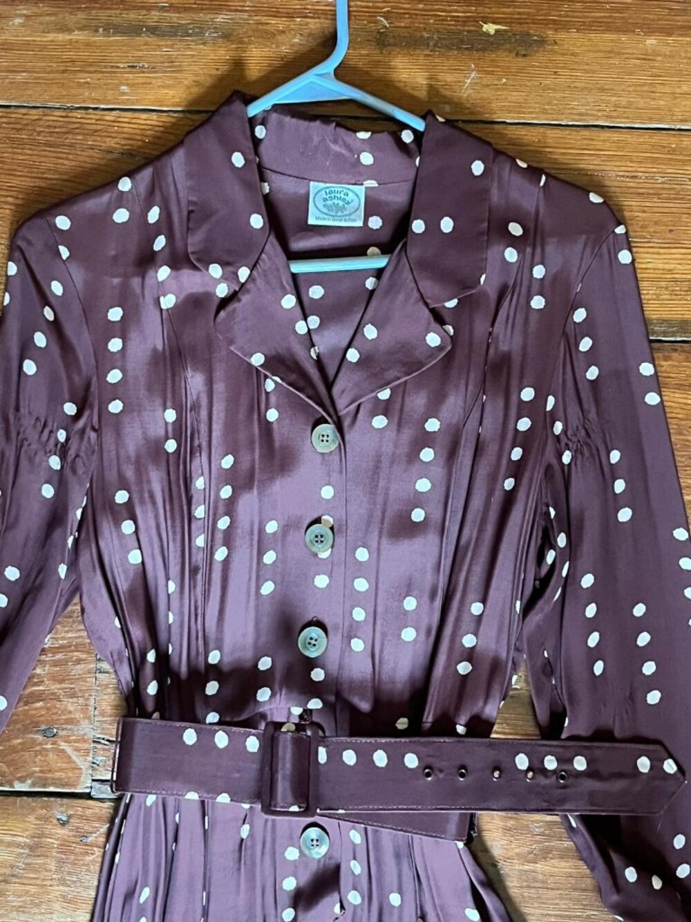 Polka Dot Brown Vintage Laura Ashley Dress with Matching Belt, Vintage, Elegant